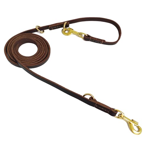 LWBMG Multi Function Leather Dog Leash 8ft Genuine Leather Leash for Dogs Hands Free Pet Leashes...