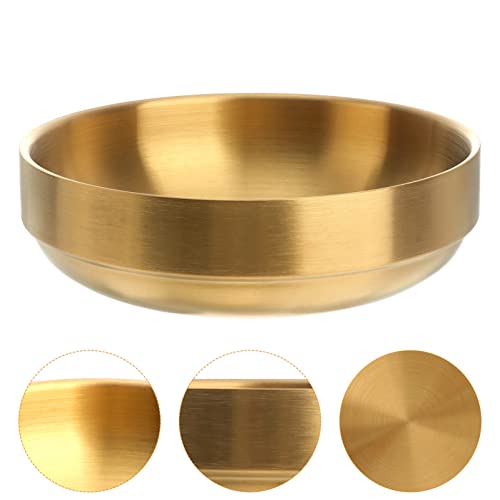 HEMOTON 19 cm Golden Double Bowl Stainless Steel Bowl Soup Thick Bibimbap Noodle Soup (Golden) - Image 2