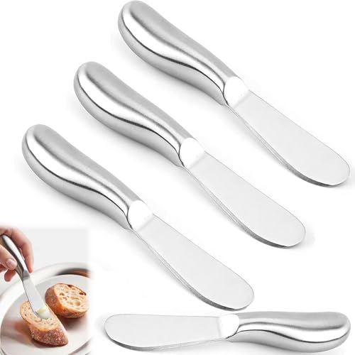 4 Piezas Cuchillo Mantequilla, Cuchillo para Desayuno, Cuchillo Queso Acero Inoxidable, Cortador Mantequilla Acero Inoxidable, Cuchillo Postre para Mantequilla, Queso, Mermelada, Nata, Plata