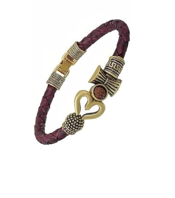 Export Store Trishul Damru Om Rudraksha Gold Plated Metal & Alloy Mahadev Mahakal Shiva Bhakt Bahubali Kada Bracelet (Brown) – Navaratri Special Unisex Adult. (Pack Of 1)3