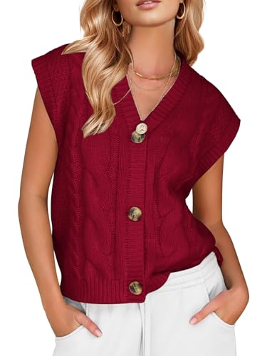 EXLURA Women's Fall Fashion Sweaters Vest Tops Sleeveless Button Down V Neck Chunky Cable Knit Cardigan Trendy Outfits 2025