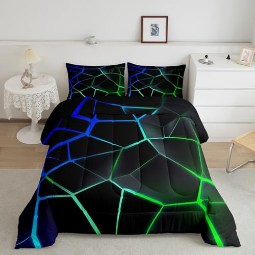 Image of Feelyou Geometric Honeycomb Comforter Set Green Blue Stereoscopic Hexagon Comforter for Kids Boys Girls Beehive Hexagon Bedding Set Geometric Duvet Set Room Decor Quilt King Size Boys