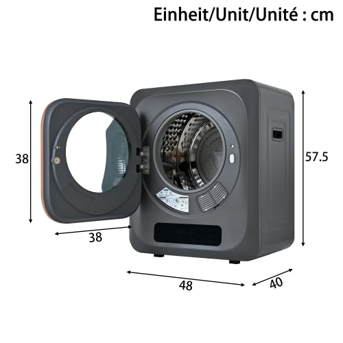 Wäschetrockner Abgastrockner 3kg (tatsächlich 4kg), 850W, Edelstahltrommel, 6 Programme, Timer-Funktion, Mehrfachfilter, Überhitzungsschutz, wandmontierbar [Energieklasse G], Grau