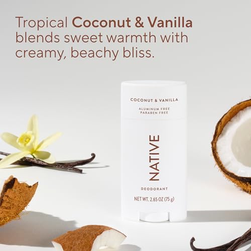Image of Native Deodorant Contains Naturally Derived Ingredients, 72 Hour Odor Control | Deodorant for Women and Men, Aluminum Free with Baking Soda, Coconut Oil and Shea Butter | Coconut & Vanilla, 3-Pack