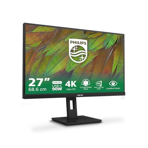 Philips 27B1U3900-27 Zoll Ultra HD Monitor, höhenverstellbar, Lautsprecher, Adaptive Sync (3840x2160, 60 Hz, 2X HDMI 2.0, 1x DisplayPort 1.4, 1x USB-C (90 W PD), RJ45, USB Hub) schwarz