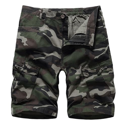 Short cargo camouflage homme en coton respirant avec cordon de serrage
