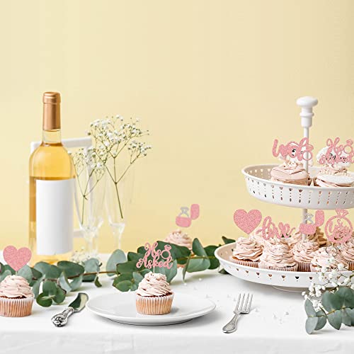 24Pcs He Asked She Said Yes Cupcake Toppers Rose Gold Glitter Heart Ring Bachelorette Cupcake Picks Love I Do Cake Decorations For Wedding Engagement Bridal Shower Party Cake Decorations Supplies #TOP3