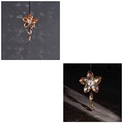 Image of Crystal Flower Rear View Mirror Pendant, Car Hanging Ornament, Lucky Accessory, Champagne