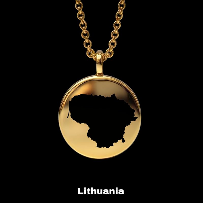 Pendentif carte de Lituanie pour voyageuse, breloque Terre en argent doré et médaillon gravé