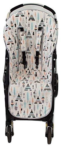 Colchoneta o funda compatible con Bugaboo Camaleon, Buffalo, Fox + Protector de arneses. (Acolchado, Tipis y plumas)