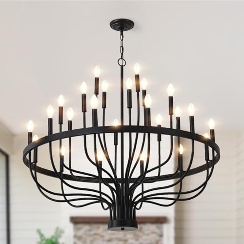VBKK 24-Light Black Chandelier, 40' Large Farmhouse Chandeliers for High Ceilings, Vintage Rustic...