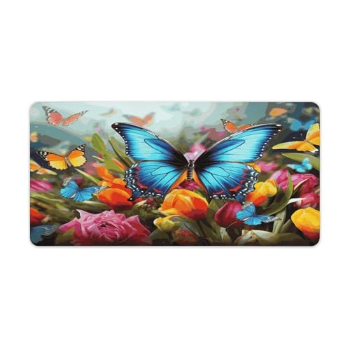 Pad Mouse Grande Colorido con Diseño Floral y Mariposas