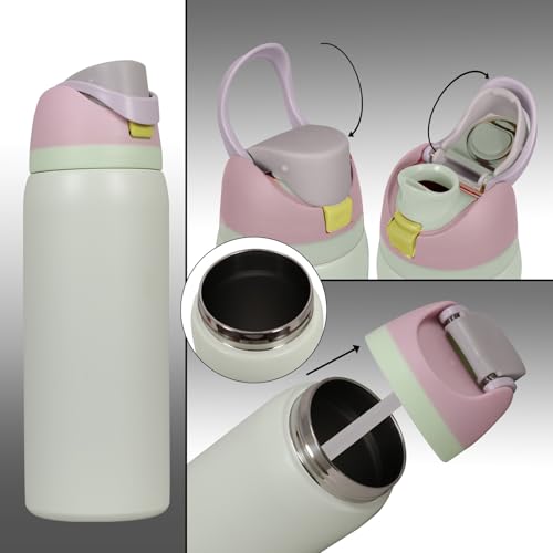 Image of FreeSip Gym Water Bottle with Straw & Chug Lid - Leak Proof Push Button Opening, BPA Free, Large Capacity Sports Bottle with Carry Handle (Off-White, 960 ML)