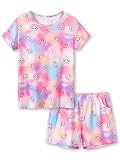 Beezizac Summer Tie Dye Pajamas for Girls Smiling Face Pattern Tween Clothes PJ Set Big Kid Size 12