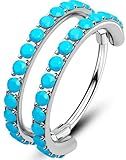 OUFER 20G Double Nose Rings Hoops, Turquoise Nose Rings for Women Men, Daith Earrings, Tragus Rook Conch Helix Lip Piercing Jewelry,316L Surgical Steel Hinged Segment Septum Hoop Jewelry 7mm
