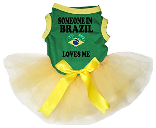 Robe tutu pour chiot verte et jaune Brésil pour petit chien - 2