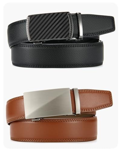Image of CHAOREN Mens Belt Leather Ratchet Belt 2 Pack - Customizable Fit, Effortless Style (35mm)