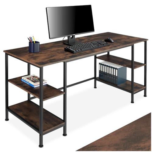 tectake® Mesa Comedor Industrial, Mesa Cocina, 4 Estantes Laterales, Muebles de Salon Moderno, Muebles de Cocina - 137 x 55 x 75 cm Madera Industrial Oscura, Rústica