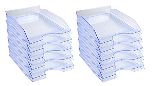 Exacompta - Réf. 12310D - lot de 10 corbeilles à courrier ECOTRAY - dimensions 34,5x25,5x6,5 cm - pour documents au format A4+ - couleur bleu glacé translucide