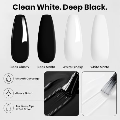 Image of Beetles Black White Gel Polish Set - 2 Pcs 15ml Full Size Black And White Colors Polish French Nails Soak Off LED Nails Art Manicure Salon DIY at Home