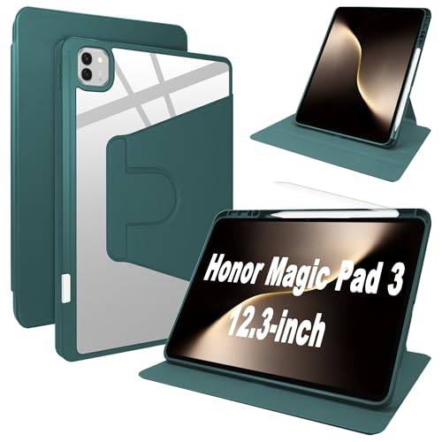 Lemxiee Funda para Honor Magic Pad 3 Case con Soporte Plegable & con Ranura para bolígrafo,Funda de Cuero PU + acrílico Transparente