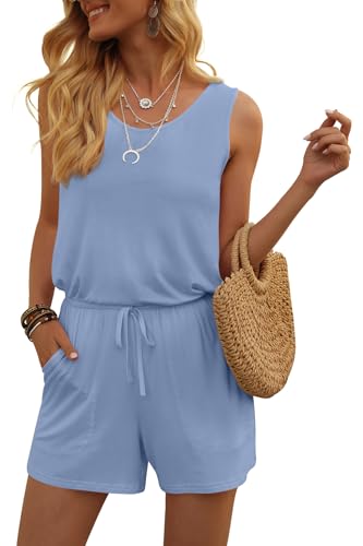 Image of DouBCQ Womens Summer Casual Sleeveless Loose Jumpsuits Romper with Pockets