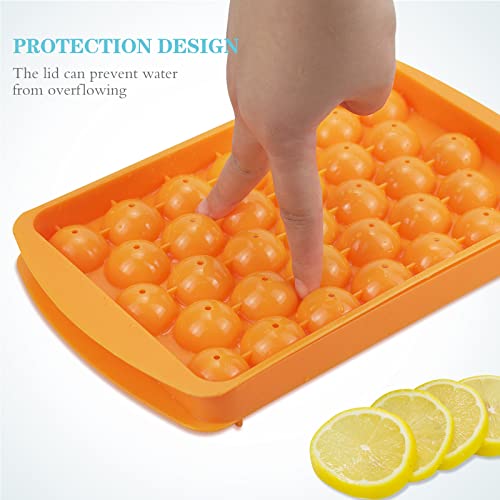 Round Ice Cube Tray With Lid Ice Ball Maker Mold (Orange) #TOP3