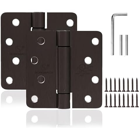 2 Pieces Self Closing Door Hinge 4 inch Oil Rubbed Bronze Auto Close Hinge Adjustable 4 x 4 Inch Spring Hinges Door Closer Hinge 1/4" Radius Corner Commercial Auto Self-Closing Hinge Cover