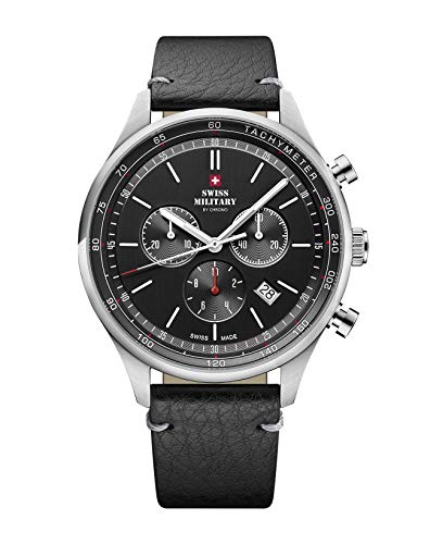 Swiss Military by Chrono Reloj para Hombre Cronógrafo Movimiento De Cuarzo con Correa De Cuero Reloj Analogico Hombre Reloj De Pulsera Plateado SM34081.06