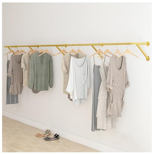 Perchero de pared dorado industrial para colgar ropa, barra de ropa de hierro resistente, estante de exhibición para venta al por menor, elegante y funcional