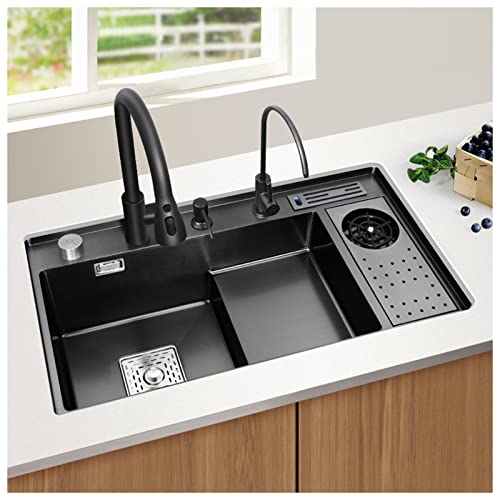 Lavello da cucina in acciaio inox 304 singolo lavabo sottopiano nero 82 x 46 x 23 cm durevole ed elegante ideale per lavaggio vegetale lavaggio a pressione lavello per uso domestico