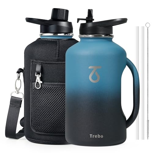Trebo Half Gallon Water Bottle 64oz with Handle,Double Wall Vacuu...