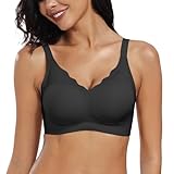 OEAK Womens Wireless Bras Push Up Support Full Coverage Bralettes No Underwire Bra Comfortable Everyday Seamless Tshirt Bras Black L