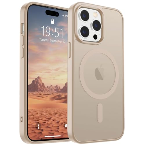 Image of SUPFINE Magnetic for iPhone 14 Pro Case(Compatible with MagSafe)(Military Grade Drop Protection) Slim Translucent Matte Shockproof with Anti-Fingerprint Phone Case,Desert Gold