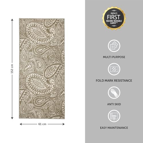 Image of Welspun Wonder-Full Polyester Carpet for Hall, Bedroom & Dining Area | 981 GSM | Anti-Skid | 2x5 Feet | Light Brown