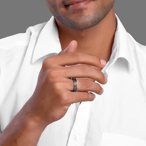 Image of GIVA 925 Silver Black Rhodium Conqueror Ring For Him,Fixed Size | Gifts for Mens and Boys| With Certificate of Authenticity and 925 Stamp | 6 Months Warranty