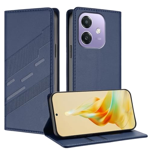 Cover Custodia Folio per Oppo A40 A60 5G Premium Flip Antiurto Wallet Case con Supporto & Porta Carta. blu scuro pelle