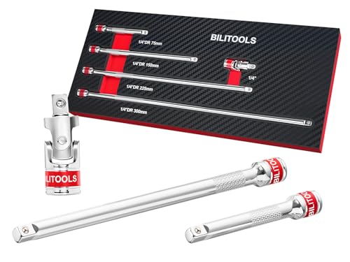 BILITOOLS 5Pcs Socket Extension Set 1/4 Drive Universal Joint 3-12in