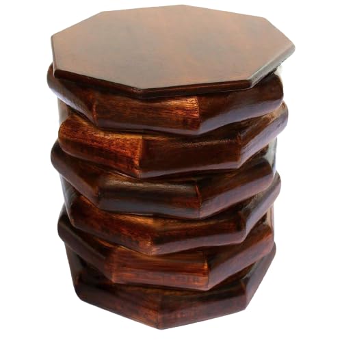 Wooden Zig Zag Stool for Living Room, Side Table for Bedroom, Dressing Table, Bedside, Home, Office, Balcony, Decoration - Brown-image-18