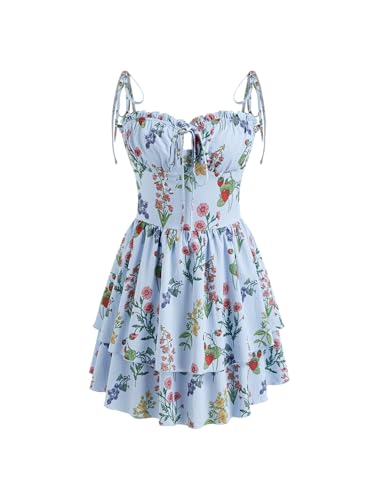 Image of CIDER Floral Dress for Women Summer Mini Sundresses Spaghetti Strap Cute Vacation Dresses Boho Casual Outfits