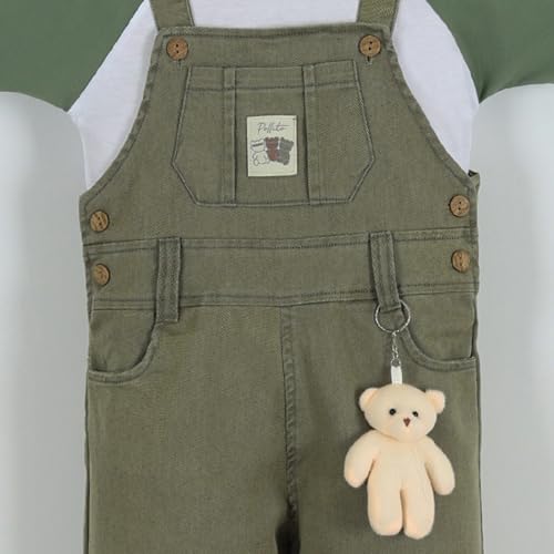 POLLİTO Sweatshirt and Overalls for Toddlers Two-Piece Set | Corduroy Dungarees with Bear Detail for Boys and Girls Aged 2-73