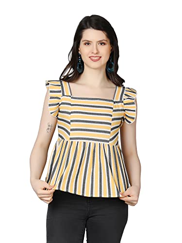 Image of ZUVINO Striped Cotton Tops for Women || Sleeveless Peplum Tops for Women || Stylish Summer Tops for Women.