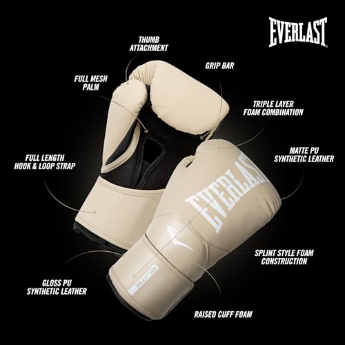 Everlast Elite 2 14oz Boxhandschuhe Champagner, für Sandsack, Pratzen & Sparring, Klettverschluss, ergonomischer Griffsteg, Split-Schaum – Original Everlast