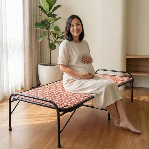 Image of Nattnak Heavy Duty Folding Bed, Multicolour, Dobule Frame, Double-Layer Nylon Niwar, 3ft x 6ft | No Assembly Required | Double Frame