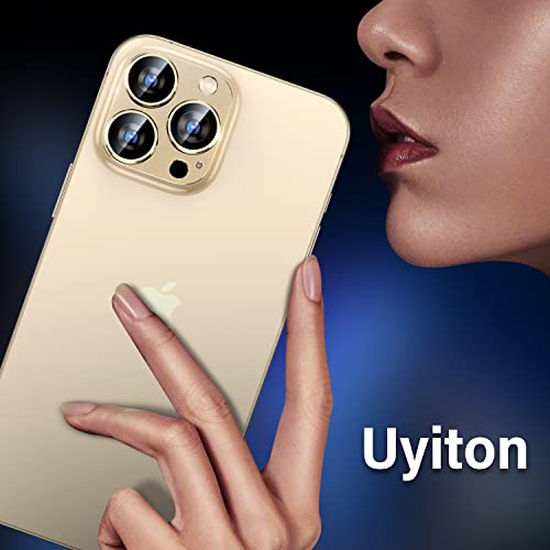 Image of Uyiton for iPhone 14 Pro /iPhone 14 Pro Max Camera Lens Protector, [Drop Protection] 9H Tempered Glass Camera Cover screen Metal Ring Case Friendly Scratch Resistant Easy to Install Gold