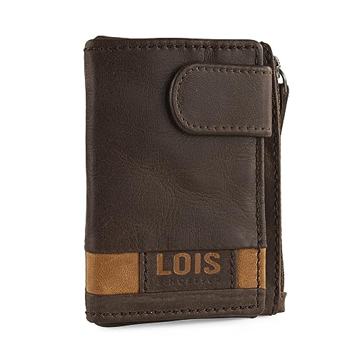 Lois   Cartera de Piel para Hombre   Cartera Hombre Piel con Monedero Exterior y Tarjetero, diseño Slim, Cuero auténtico, Regalo Elegante. Proteccion RFID, Marrón Tan