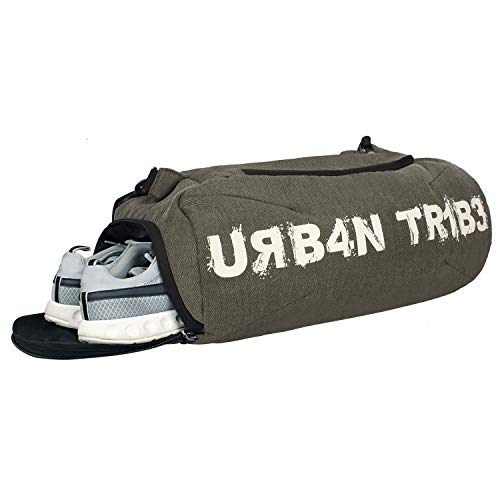 Image of URBAN TRIBE Polyester Plank 23L Gym Bag for Men's and Women's | Sports Duffle Bag with Shoe Compartment | Workout, Fitness, Exercise | Olive, 19 Cm