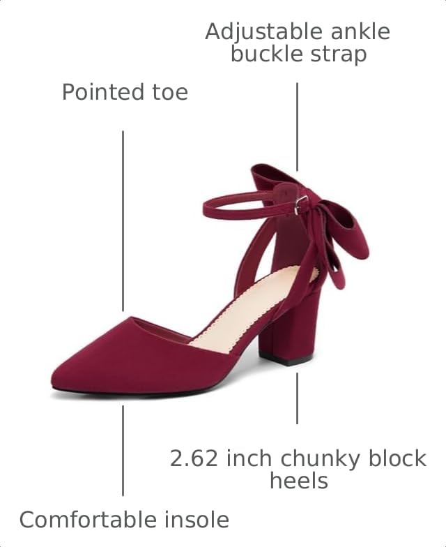 Image of Coutgo Women's Chunky Heels Ankle Strap Pointed Toe Pumps | Dress Shoes