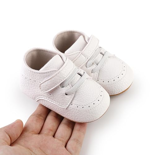 Image of SOFMUO Baby Boys Girls High Top Ankle PU Leather Sneakers Soft Rubber Sole Infant Moccasins Newborn Oxford Loafers Anti-Slip Toddler Wedding Uniform Dress Shoes