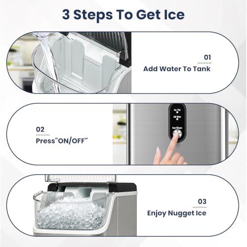Image of Antarctic Star Nugget Ice Makers Countertop with Handle, 35lbs /Day, Portable Sonic Ice Machine with Auto-Cleaning, Basket and Scoop for Home /Kitchen /Office /Camping(Stainless Steel Silver)